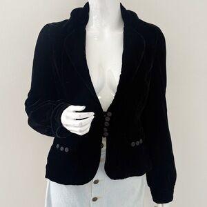 Vintage 90s Y2K Necessary Objects Black Velvet Cropped Blazer w Bow Back Detail